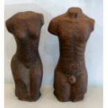 Pair of male and female contempery terrecotta figures each measures approx 17.5 and 18ins tall