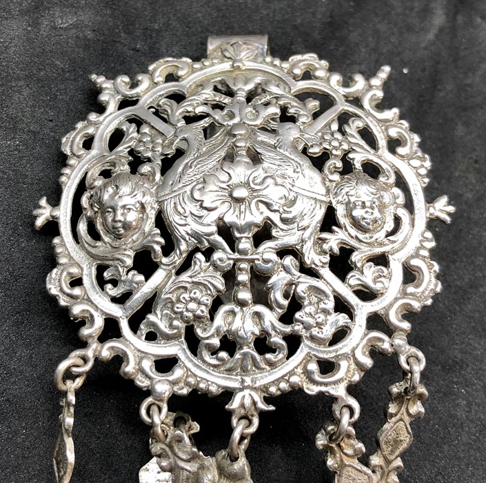 Early dutch silver chatelaine hallmarked to back - Image 3 of 6