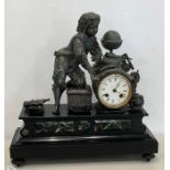 Antique black marble and spelter mantleclock