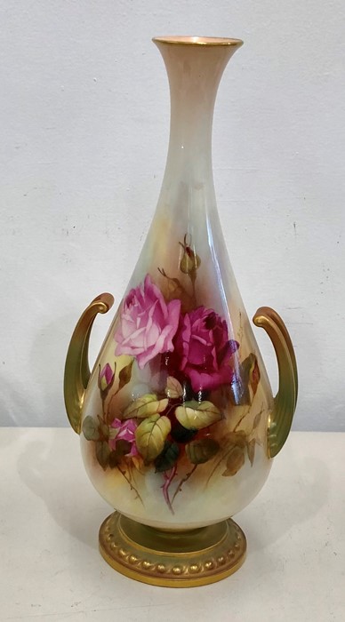 Royal Worcester Vase floral painted and Signed Henry Martin measures approx 29cm tall in good condit