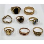Selection of 8 gold rings total weight 28g
