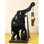 Vintage carved wooden elephant table gong missing one tusk measures approx 42cm tall