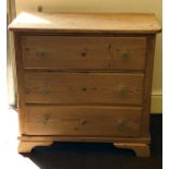 Victorian 3 draw stripped pine chest