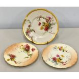 3 antique royal worcester plates 2 measure approx 17cm dia the other 19cm dia all in good condition