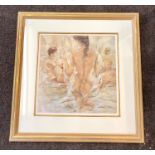 Framed picture limited edition screen print by gary Benfield named bathers hand signed No 319/450
