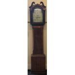 Long cased 8 day grandfather clock by J&W Henfrey Leicester, oak crossbanded with inlay dial measu