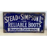 Early enamel shop sign Stead & Simpson Ltd for reliable boots branches every where measures approx