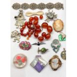 Selection of antique and vintage silver and costume jewellery