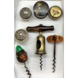 Collection of misc items includes silver top pots novelty cork screws etc