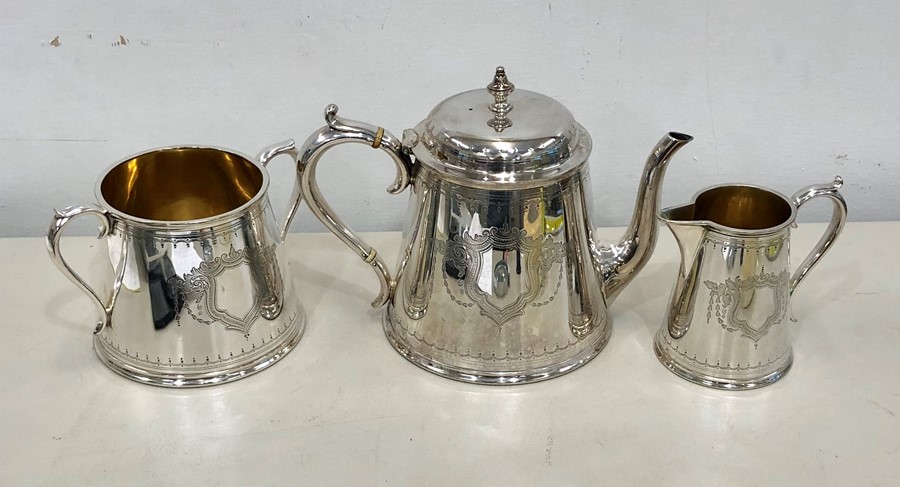 19th century Elkington silver plated three piece tea service - Image 2 of 4