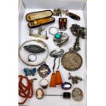 Box of antique and vintage costume jewellery etc