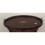 Mahogany oval serving tray with shell inlay