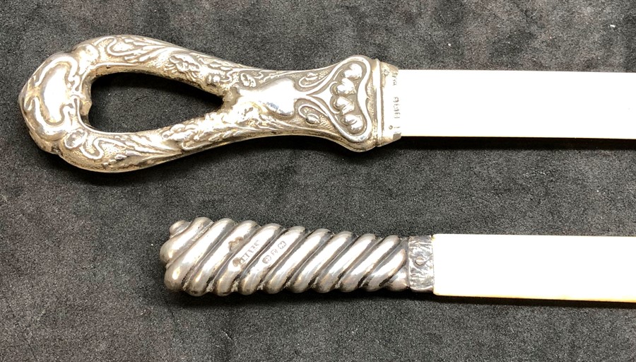 2 Antique silver mounted letter openers largest measures approx 27.5cm long - Image 2 of 4