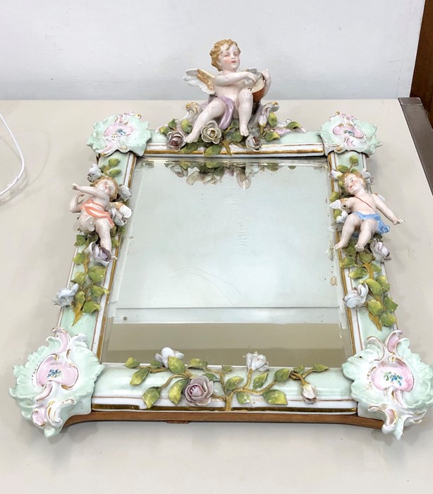 Ornate Dresden Sitzendorf standing mirror with floral and cherub decoration - Image 2 of 7