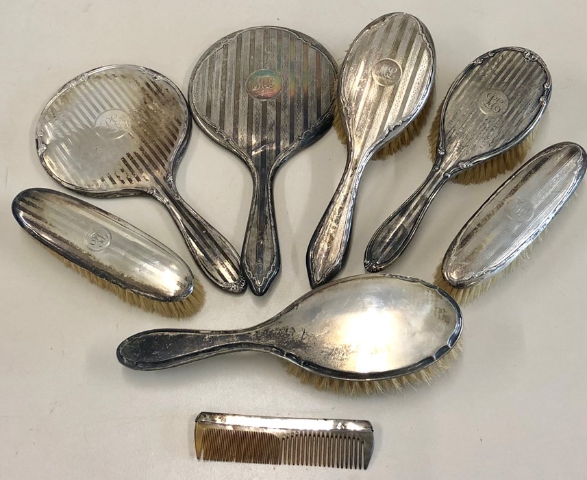 Selection of silver back brushes and mirrors etc all with silver hallmarks