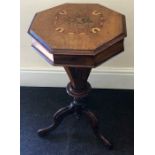 Victorian mahogany trumpet sewing box on tripod leg