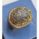 Large heavy antique 18ct gold and diamond ring set with 11 various size old cut diamonds larges meas