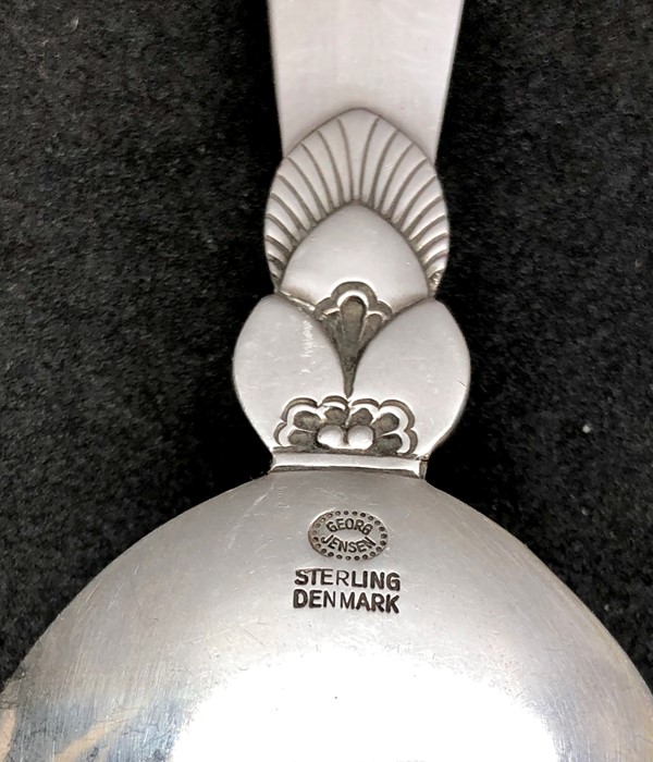 Antique Georg Jensen silver cactus spoon full silver hallmarks measures approx 14cm long - Image 4 of 5