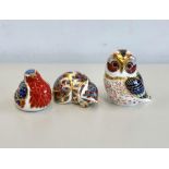 Selection of 3 royal crown Derby Paperweights all with gold stoppers