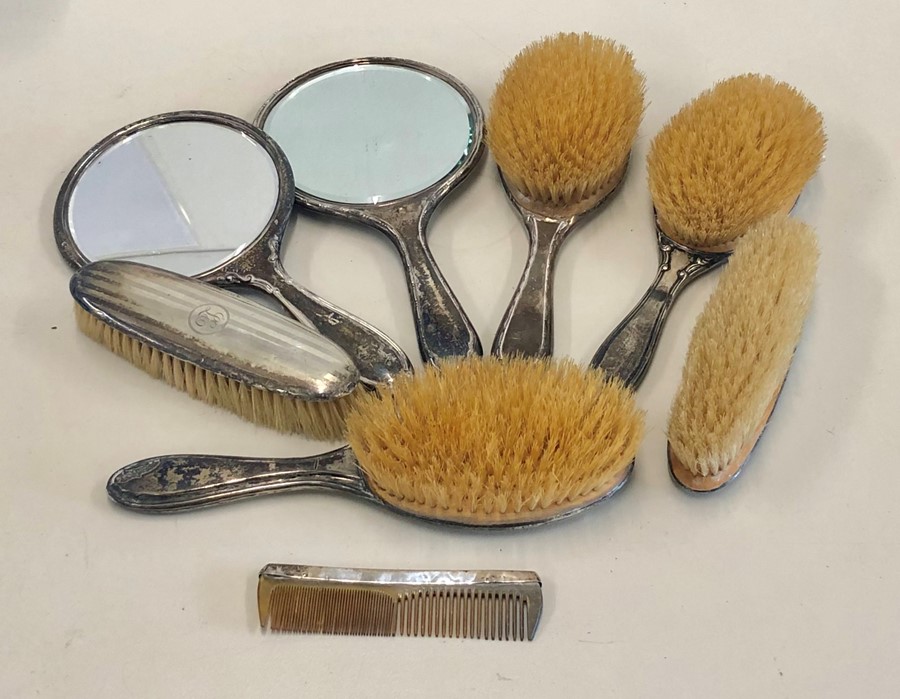 Selection of silver back brushes and mirrors etc all with silver hallmarks - Image 2 of 2