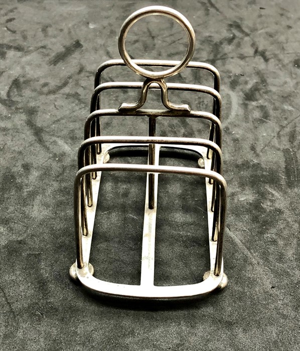 Silver toast rack Birmingham silver hallmarks measures approx 10.5cm long 10cm tall - Image 2 of 3