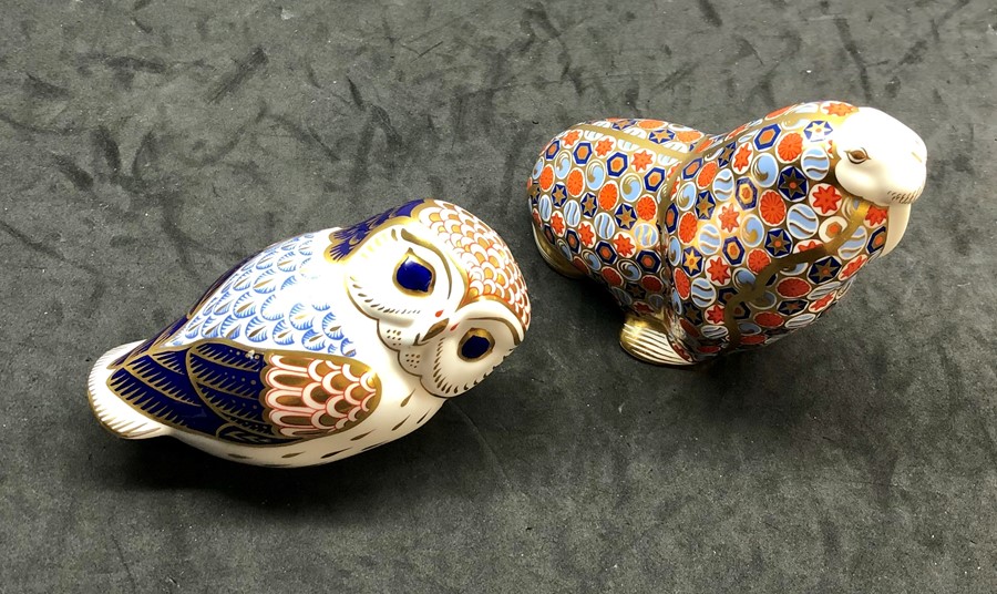 2 royal crown derby paperweights owl and walrus - Image 2 of 3