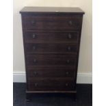 Edwardian mahogany inlaid 6 graduated drawer chest on bracket feet