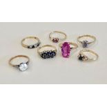 Selection of 7 9ct gold stone set dress rings total weight 12.5g