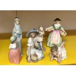 collection of china figures includes royal doulton figure daffy down dilly , 1 lladro figure and 4