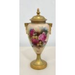 Signed Royal Worcester fruit lidded vase measures appox 21cm tall