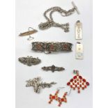 Selection of antique and vintage silver jewellery