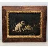 Framed oil on canvas of terrier dog measures approx 27cm by 20cm