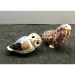 2 royal crown derby paperweights owl and walrus