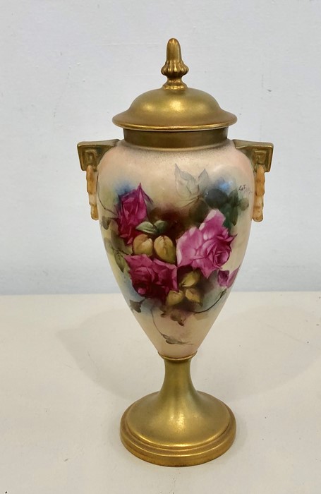 Signed Royal Worcester fruit lidded vase measures appox 21cm tall - Image 2 of 6
