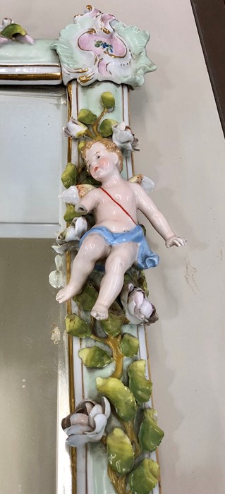 Ornate Dresden Sitzendorf standing mirror with floral and cherub decoration - Image 3 of 7