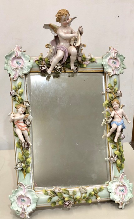 Ornate Dresden Sitzendorf standing mirror with floral and cherub decoration - Image 7 of 7