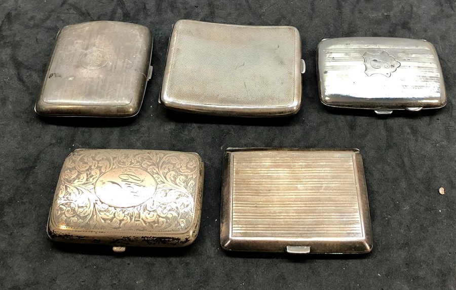 5 antique silver cigarette cases total weight 411g