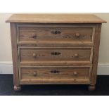 Antique continental 3 drawer pine chest