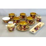 Selection of fruit pattern Aynsley ware includes 6 cups and saucers etc, signed N Brunt