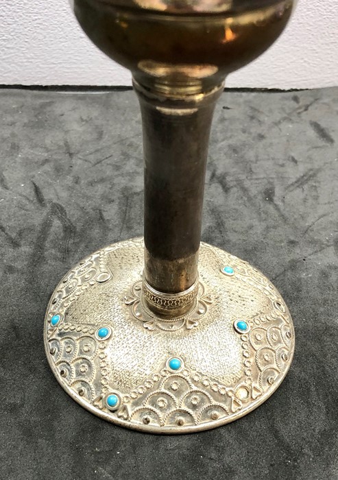 large jewish silver goblet /chalice decorative pattern set wit turquoise stones measures approx 19cm - Image 4 of 5