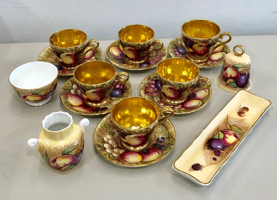 Selection of fruit pattern Aynsley ware includes 6 cups and saucers etc, signed N Brunt - Image 3 of 3