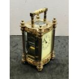 Fine antique repeating carriage clockI it has a movement that strikes the hours and half hours on a