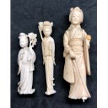 19th Early 20th century Japanese ivory figures missing bases largest measures approx height 1