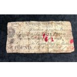 1815 Chipping Norton Bank English Provincial one pound banknote age related wear creases and marks w