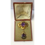 victorian cased gold amethyst brooch total weight 16g measures approx 8.5 by 5cm acid tested as 15ct