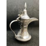 Large Persian / Middle Eastern Silver Dallah Coffee Pot measures approx 31cm tall not hallmarked bu