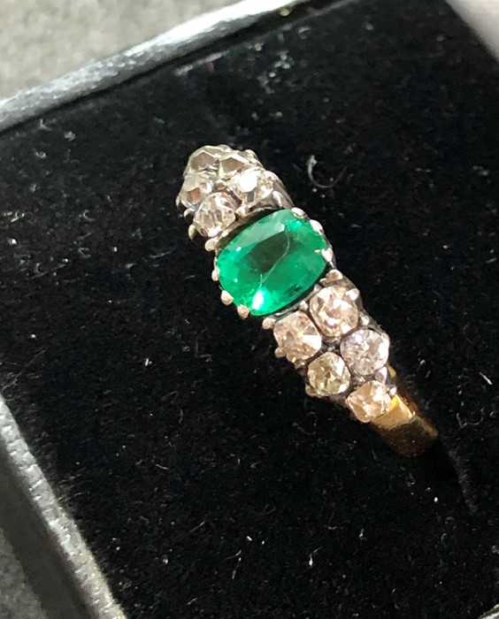 18ct gold emerald and rose diamond ring continental gold hallmark - Image 3 of 5