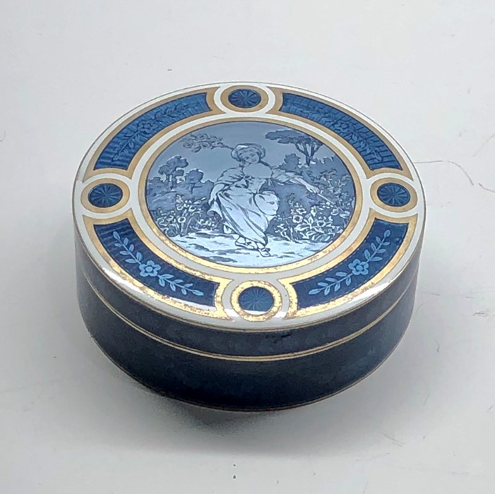 Antique 20th century silver and guilloche enamel round box with French silver hallmarks circa 1900 d