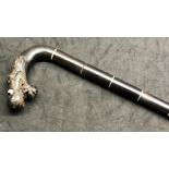 19th century carved horn Chinese walking stick / cane with dragons head