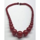 Vintage cherry amber bakelite round bead necklace largest bead measures approx 20mm dia length 42c